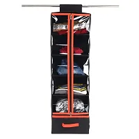 Shrey Creation Non-Woven Hanging Cloth Organizer / Wardrobe Shelf Organizer with Zip. (5 Shelves, Black)-thumb1