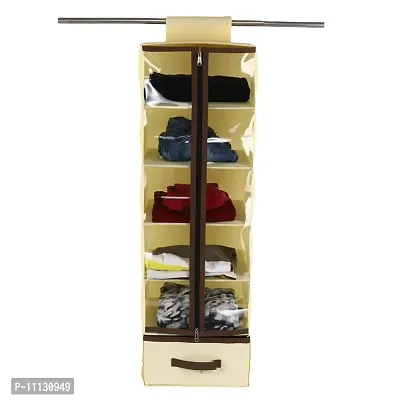 Shrey Creation Foldable Hanging 5 Shelf Wardrobe Organizer/Closet Organizer with Drawer- Ivory-thumb4