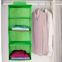 SHREY CREATION Foldable Hanging 4 Shelf/ Compartment Wardrobe Organizer Closet Cloth Organizer-Green-thumb4