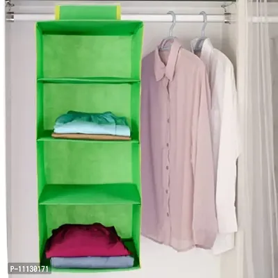 SHREY CREATION Foldable Hanging 4 Shelf/ Compartment Wardrobe Organizer Closet Cloth Organizer-Green-thumb5