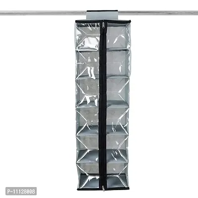 SHREY CREATION Non-Woven Hanging Cloth Organizer / Wardrobe Shelf Organizer with Zip. (6 Shelves, Grey)