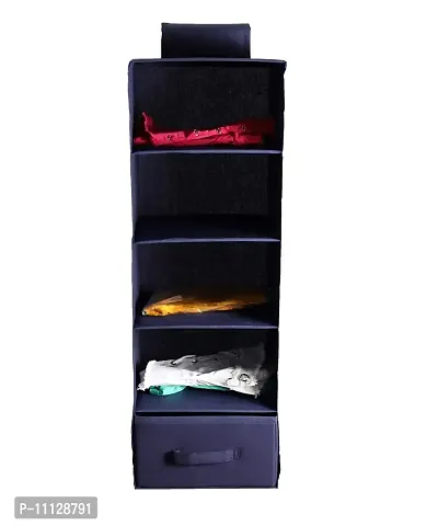 SHREY CREATION Hanging 5 Shelf Wardrobe Organizer/Closet Organizer with Drawer- Blue-(30 * 30 * 85 CM)-thumb2