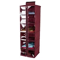 SHREY CREATION Non-Woven Hanging Cloth Organizer / Wardrobe Shelf Organizer with Zip. (6 Shelves, Meroon)-thumb1