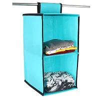 SHREY CREATION Non Woven 2 Shelf/Compartment Closet Cloth Hanging Organizer/Clothes Storage Wardrobe Organiser for Almirah -(R Green)-thumb1