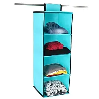 SHREY CREATION Non Woven Fabric 4 Shelf / Compartment Closet Cloth Hanging Organizer / Clothes Storage Wardrobe Organiser for Almirah - (R Green)-thumb1