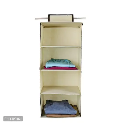 SHREY CREATION Non Woven Hanging Clothe Organizer / Wardrobe Shelf Organizer for Family Closet Cupboard and Almira (Ivory)-thumb0