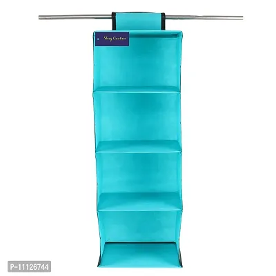 SHREY CREATION Non Woven Fabric 4 Shelf / Compartment Closet Cloth Hanging Organizer / Clothes Storage Wardrobe Organiser for Almirah - (R Green)-thumb3