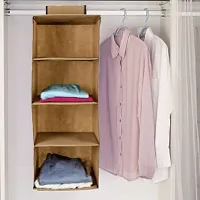 SHREY CREATION Hanging 4 Shelf Clothes Wardrobe Storage Organizer/Cloth Wardrobe Organizer/Closet Organizer Cupboard Almira-Beige(L-11inch W- 11 inch H- 31.5 inch)-thumb3