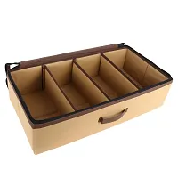 SHREY CREATION 4 Pairs Non Woven Under Bed Shoe Storage Organizer Box Closet Bag storage container with Handles - Beige-thumb2