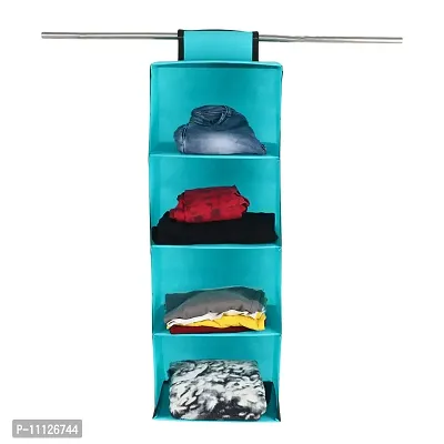 SHREY CREATION Non Woven Fabric 4 Shelf / Compartment Closet Cloth Hanging Organizer / Clothes Storage Wardrobe Organiser for Almirah - (R Green)-thumb0