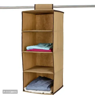 SHREY CREATION Hanging 4 Shelf Clothes Wardrobe Storage Organizer/Cloth Wardrobe Organizer/Closet Organizer Cupboard Almira-Beige(L-11inch W- 11 inch H- 31.5 inch)-thumb0
