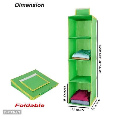 SHREY CREATION Foldable Hanging 4 Shelf/ Compartment Wardrobe Organizer Closet Cloth Organizer-Green-thumb4