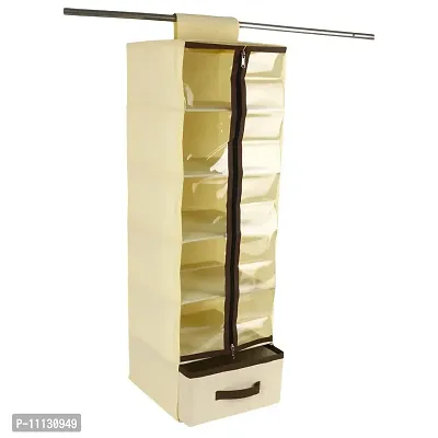 Shrey Creation Foldable Hanging 5 Shelf Wardrobe Organizer/Closet Organizer with Drawer- Ivory-thumb3