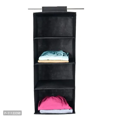 SHREY CREATION Non Woven 4 Shelf , Compartment Closet Cloth Hanging Organizer, Clothes Storage Wardrobe Organiser for Almirah - Black