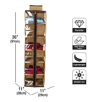 SHREY CREATION Non-Woven Cloth Hanging Storage Wardrobe Organizer with PVC Zippered Closure 6 Shelves (Beige)-thumb3