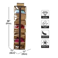 SHREY CREATION Non-Woven Cloth Hanging Storage Wardrobe Organizer with PVC Zippered Closure 6 Shelves (Beige)-thumb1