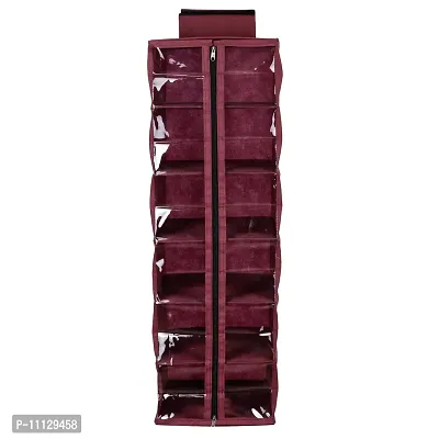 SHREY CREATION Non-Woven Hanging Cloth Organizer / Wardrobe Shelf Organizer with Zip. (6 Shelves, Meroon)