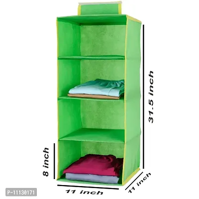 SHREY CREATION Foldable Hanging 4 Shelf/ Compartment Wardrobe Organizer Closet Cloth Organizer-Green-thumb3