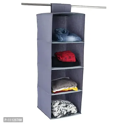 SHREY CREATION Non Woven Hanging Organizer, Fabric Hanging 4-Shelf Closet Cloth Organizer (Grey)