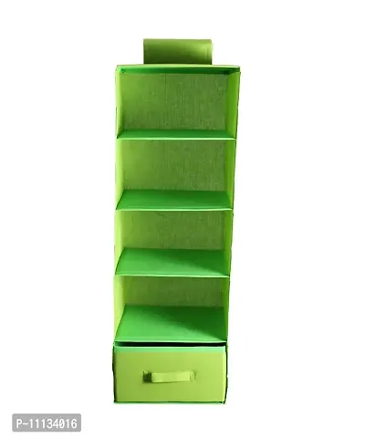 SHREY CREATION Hanging 5 Shelf Wardrobe Organizer/Closet Organizer with Drawer-Parrote Green-(30 * 30 * 85 CM)-thumb2