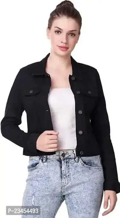 Stylish Black Denim Denim Jacket Waistcoats For Women-thumb0