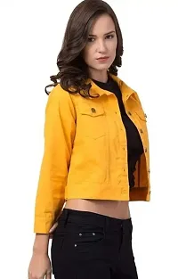 Stylish Yellow Denim Denim Jacket Waistcoats For Women-thumb1