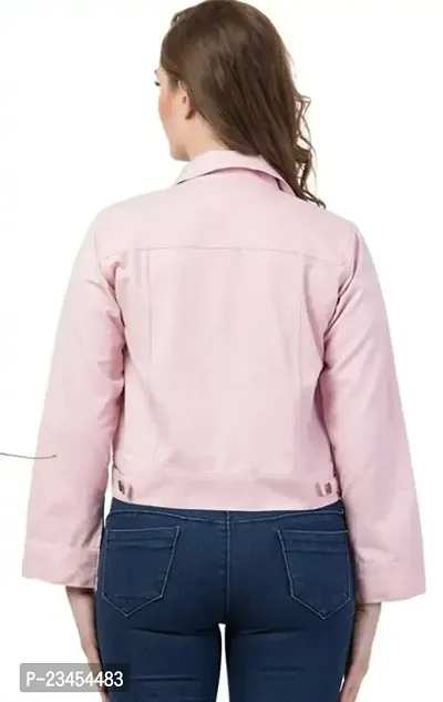 Stylish Pink Denim Denim Jacket Waistcoats For Women-thumb3