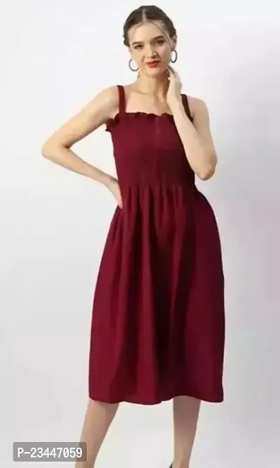 Stylish Maroon Poly Crepe Solid A-Line Dress For Women