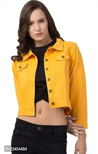 Stylish Yellow Denim Denim Jacket Waistcoats For Women