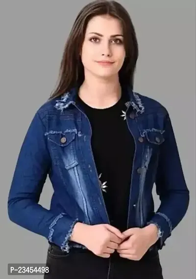 Stylish Blue Denim Denim Jacket Waistcoats For Women-thumb0