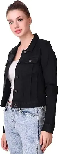 Stylish Black Denim Denim Jacket Waistcoats For Women-thumb1