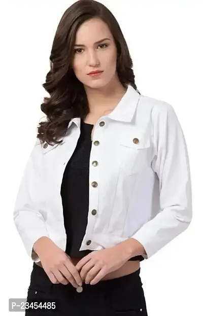 Stylish White Denim Denim Jacket Waistcoats For Women-thumb0