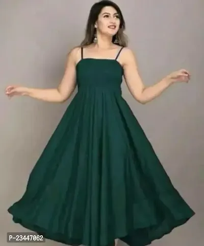 Stylish Green Poly Crepe Solid A-Line Dress For Women-thumb0
