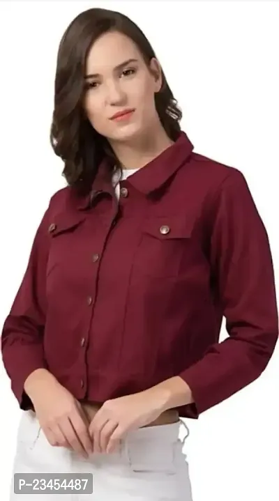 Stylish Maroon Denim Denim Jacket Waistcoats For Women-thumb0