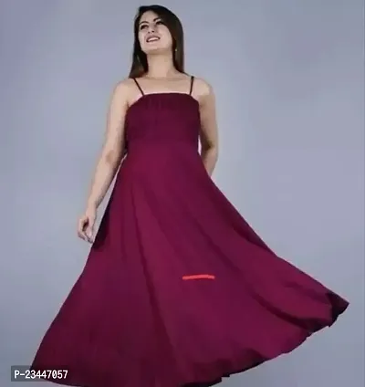 Stylish Maroon Poly Crepe Solid A-Line Dress For Women