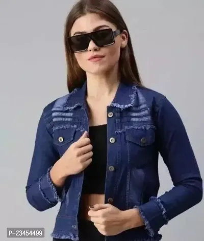 Stylish Blue Denim Denim Jacket Waistcoats For Women-thumb0