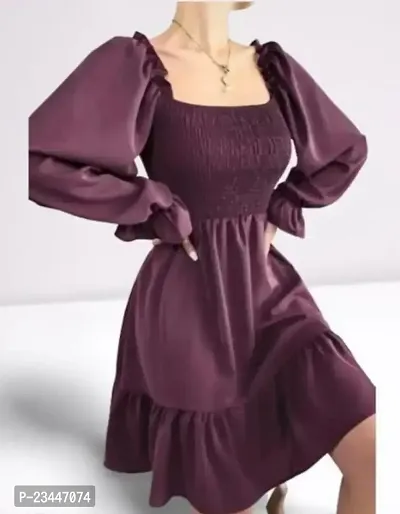 Stylish Purple Poly Crepe Solid A-Line Dress For Women