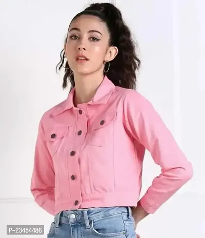 Stylish Pink Denim Denim Jacket Waistcoats For Women-thumb0