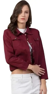 Stylish Maroon Denim Denim Jacket Waistcoats For Women-thumb1