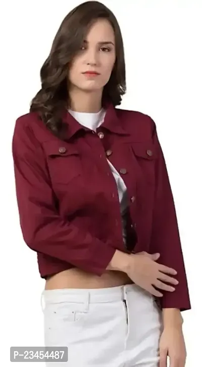 Stylish Maroon Denim Denim Jacket Waistcoats For Women-thumb2
