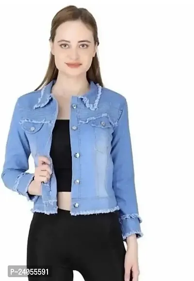 Classic Solid  Denim Jacket for Women-thumb0