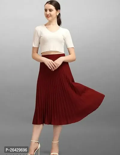 Classic Poly Crepe Solid Skirts for Women-thumb0
