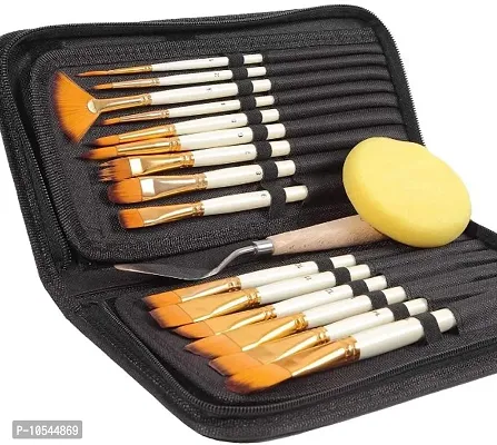 Beauty Hub Decor Synthetic Hair Mix Brushes Set for Acrylic, Watercolor, Gouache and Oil Painting With Zipper Case Cover-thumb0
