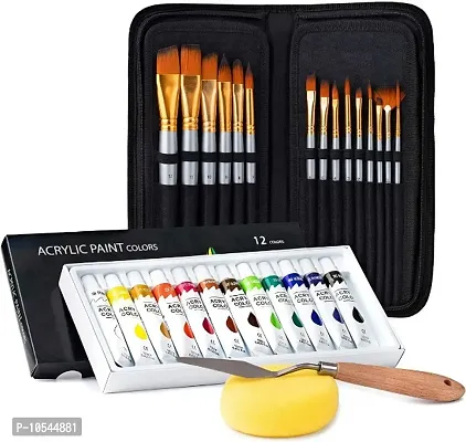 Beauty HUB DECOR Mix Paint Brush Set (12 Paintbrushes) with Synthetic Bristles  Textured Handles- Professional Artist Paint Brushes With Case Cover-thumb0