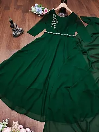 Attractive Indo-western Green Solid Georgette Gown For Women-thumb1
