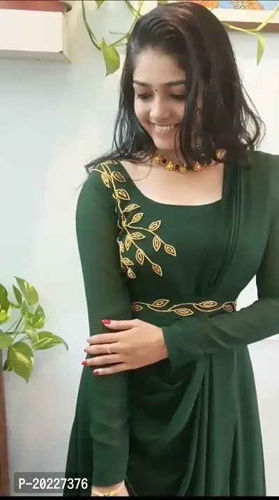 Attractive Indo-western Green Solid Georgette Gown For Women-thumb4