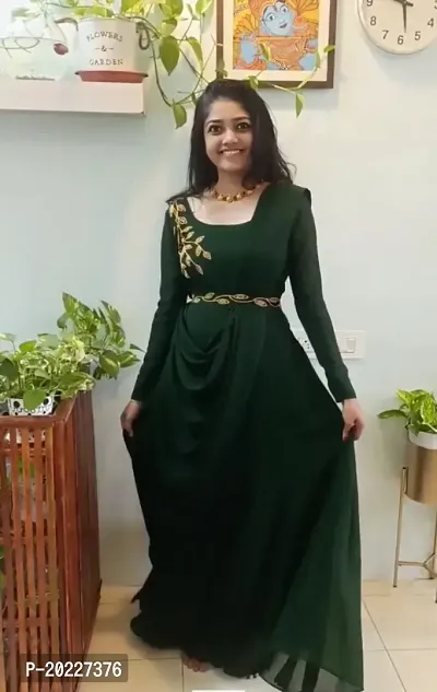 Attractive Indo-western Green Solid Georgette Gown For Women-thumb0