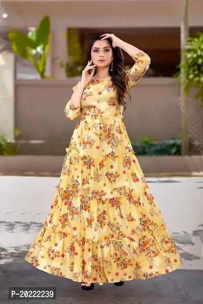 Buy Trendy Mustard Cotton Blend Printed Ankle Length Gown For Women Online In India At Discounted Prices