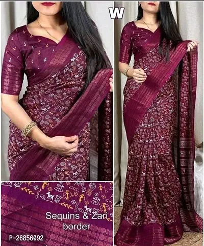 Purple Cotton Blend Zari  Big Border Party  Wear Ethnic Motif Trendy Saree-thumb0