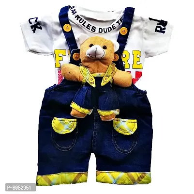 Denim Dungree Set with Half Sleeves Tee for Kids-thumb0